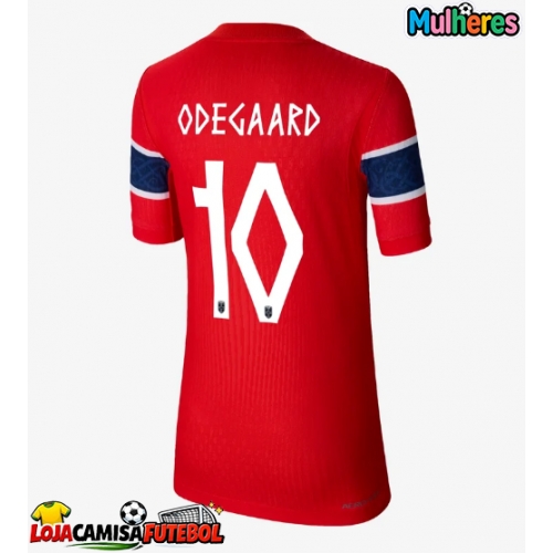 Camisa de Futebol Noruega Martin Odegaard #10 Equipamento Principal Mulheres Mundo 2026 Manga Curta